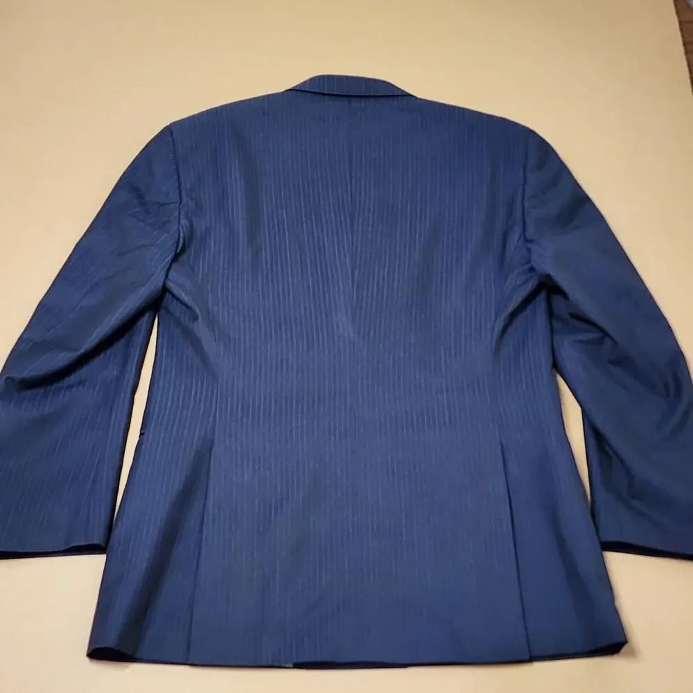 Bertolini Suit Jacket Mens 44 Blue Pinstripe Double Breasted Wool Silk Lined